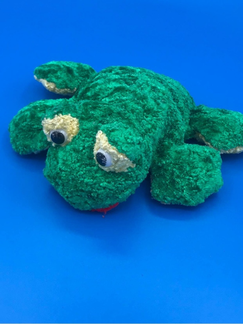 Vintage Green Frog – Textured Terry Cloth Toad – Small 5" Retro